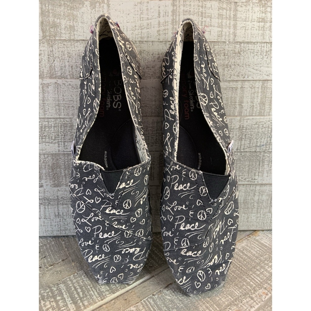 Bobs from Skechers Womens Peace & Love Casual Black Slip On Flats Memory Foam 9